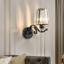 Modern black & gold wall lamp with clear glass crystal bedroom sconce