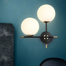 Modern black & gold wall light bedroom milky glass shade