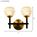 Modern black & gold wall light with dimpled glass for living room