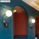 Modern black & gold wall sconce light with opal glass shade bedroom