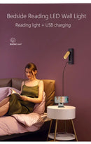 Modern black & gold wall sconce with usb port – bedroom reading light