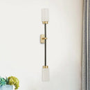 Modern black & gold wall sconce with white glass shade living room
