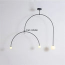 Modern black iron line chandelier with glass bulbs for living room