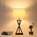 Modern black iron table lamp with fabric shade for bedroom