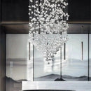 Modern black leaf crystal led chandelier staircase pendant light
