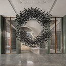 Modern black leaf crystal led chandelier staircase pendant light