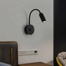 Modern black led wall lamp bedroom adjustable focus gooseneck light