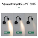 Modern black led wall lamp bedroom adjustable focus gooseneck light