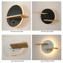 Modern black led wall lamp with wood shelves for bedroom