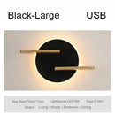 Modern black led wall lamp with wood shelves for bedroom