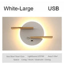 Modern black led wall lamp with wood shelves for bedroom