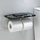 Modern black marble & gold double toilet paper holder bathroom shelf