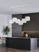 Modern black matte cube pendant lights geometric dining room