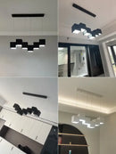 Modern black matte cube pendant lights geometric dining room