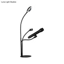 Modern black metal circular vanity light with desk phone holder bedroom