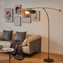Modern black metal long arm floor lamp living room leaf shade
