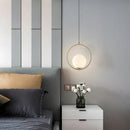 Modern black metal ring pendant light dining room glass globe shade