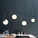 Modern black metal ring pendant light dining room glass globe shade