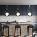 Modern black metal ring pendant light dining room glass globe shade