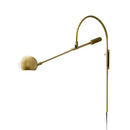 Modern black metal sphere wall sconce with curved arm bedroom light