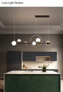 DecorBites™ Karen's 6 Light Modern Black Metal Spherical Glass Island Pendant Lighting for Dining Room