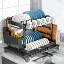 Modern black metal two tier dish drainer rack – kitchen organizer
