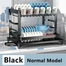 Modern black metal two tier dish drainer rack – kitchen organizer
