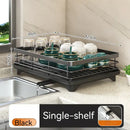 Modern black metal two tier dish drying rack kitchen organizer