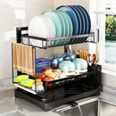Modern black metal two tier dish drying rack kitchen storage set