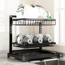 Modern black metal two tier dish drying rack kitchen storage set