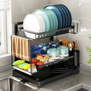 Modern black metal two tier dish drying rack kitchen storage set