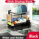 Modern black metal two tier dish drying rack kitchen storage set
