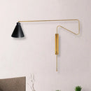 Modern black metal wall lamp with long arm for living room