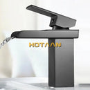 Modern black plated brass waterfall faucet square bathroom mixer sink