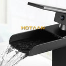 Modern black plated brass waterfall faucet square bathroom mixer sink