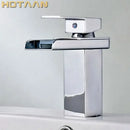 Modern black plated brass waterfall faucet square bathroom mixer sink