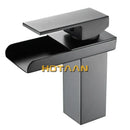 Modern black plated brass waterfall faucet square bathroom mixer sink