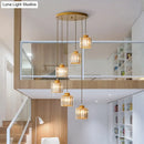 Modern black prismatic crystal cylindrical chandelier stairway light