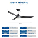 Modern black pure copper ceiling fan with led light and remote control