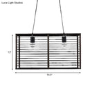 DecorBites™ Modern Black Rectangle Cage Island Pendant Light - 16"/19.5" W, 2-Light Bamboo Suspension Lamp for Restaurants