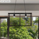 DecorBites™ Modern Black Rectangle Cage Island Pendant Light - 16"/19.5" W, 2-Light Bamboo Suspension Lamp for Restaurants