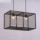 DecorBites™ Modern Black Rectangle Cage Island Pendant Light - 16"/19.5" W, 2-Light Bamboo Suspension Lamp for Restaurants
