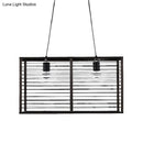 DecorBites™ Modern Black Rectangle Cage Island Pendant Light - 16"/19.5" W, 2-Light Bamboo Suspension Lamp for Restaurants