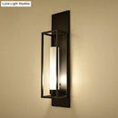 Modern black rectangular wall lamp with glass shade for living room
