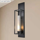 Modern black rectangular wall lamp with glass shade for living room