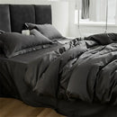 Modern black satin jacquard duvet cover set bedroom bed skirt