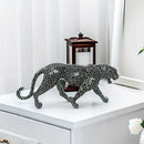 Modern black & silver mosaic leopard panther – living room sculpture