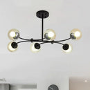 DecorBites™ Modern 6-Head Black Glass Sphere Shade Buffet Chandelier for Stylish Island Lighting