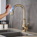 Modern black touch sensor kitchen faucet with curved spout