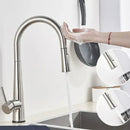 Modern black touch sensor kitchen faucet with curved spout